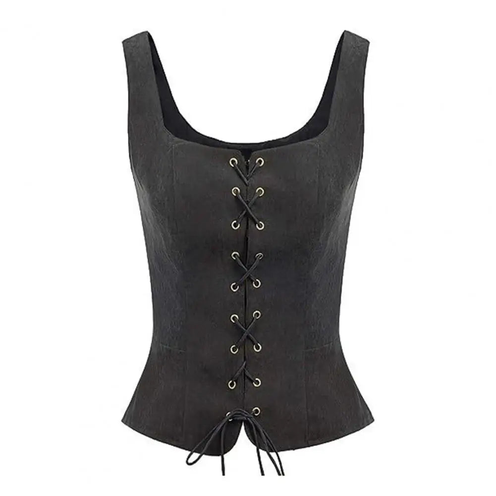 Vintage Damen-Weste, Schnürgurt, Renaissance, quadratischer Ausschnitt, ärmellos, mittelalterlich, schmale Passform, Halloween, Cosplay, Performance-Top So ist Leben