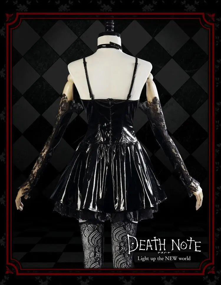 Misa Amane Cosplay Kostüm Perücke Kunstleder Sexy Kleid Halskette Spitze Ärmel Strümpfe Frauen Uniformen Anime Outfits