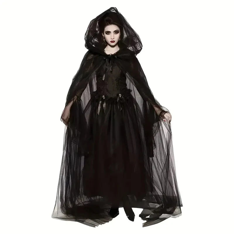 Schwarzer Brautschal Hexe Vampir Cosplay Umhang Halloween Doppelumhang Spiel Party Kostüm Requisiten Urlaub Dress Up So ist Leben