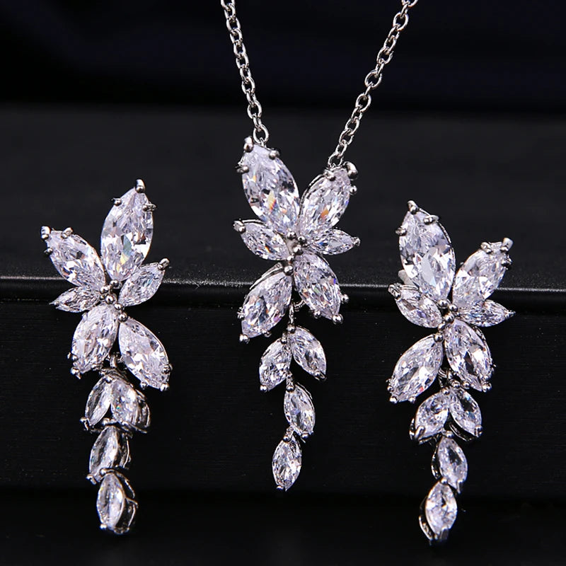 Zwei Größe Neue Design Luxus AAA Zirkon Olivenzweig Ohrringe und Anhänger Schmuck Sets Für Mode Frauen Hochzeit Schmuck Set AS128 So ist Leben