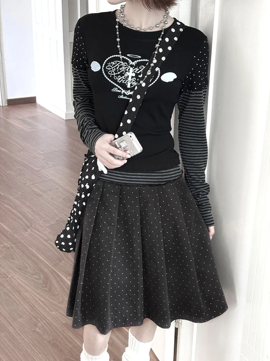 Genayooa Y2k Fairycore Damen T-Shirt Patchwork Langarm Print Grafik Tops Streetwear Ästhetische 2000er Jahre T-Shirts Japanischer Stil So ist Leben