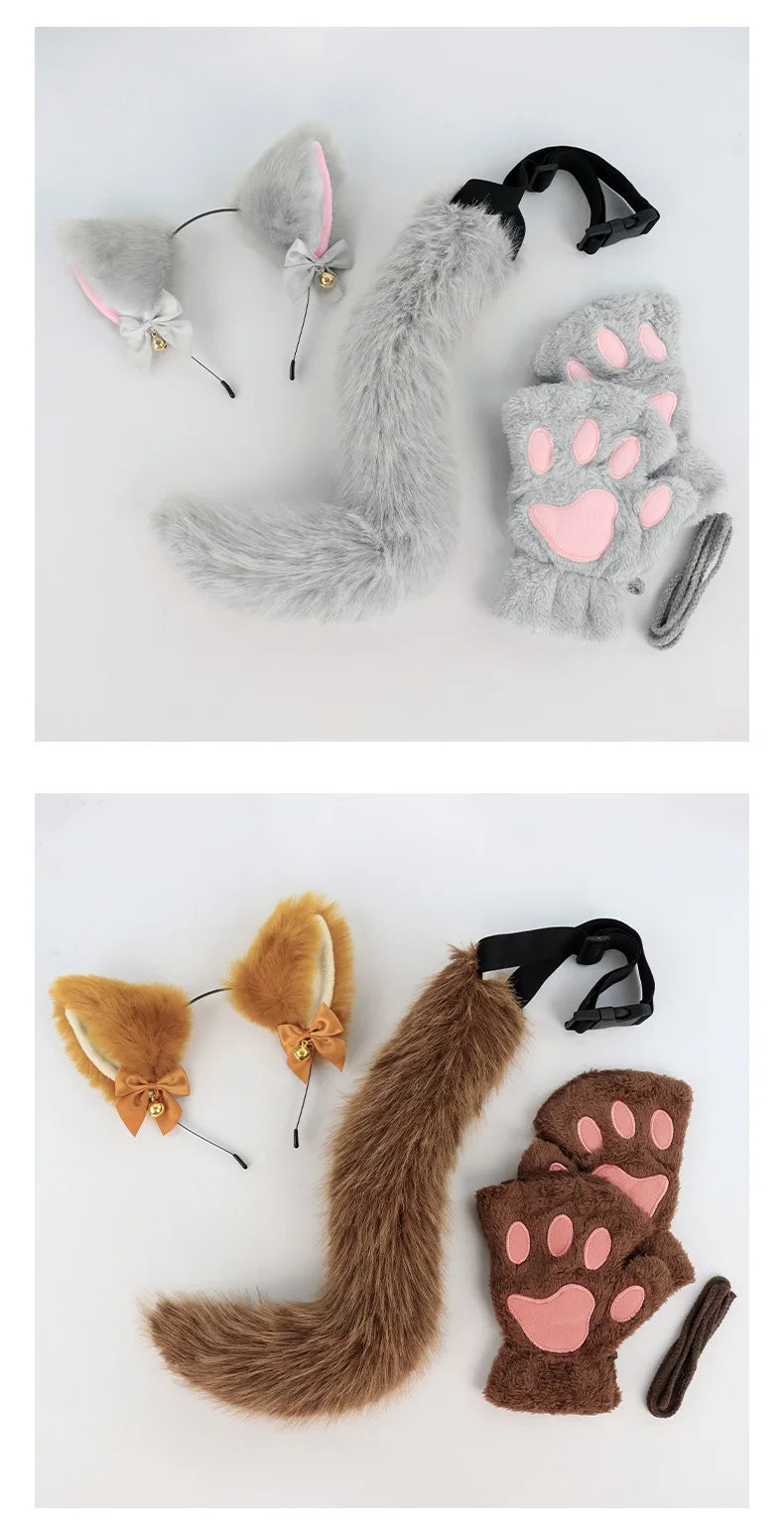 Halloween-Katzen-Kostüm-Set für Mädchen, Cosplay, Halloween-Katzen-Kostümzubehör mit Stirnband, Schwanz, Handschuhe, 3-teilig So ist Leben
