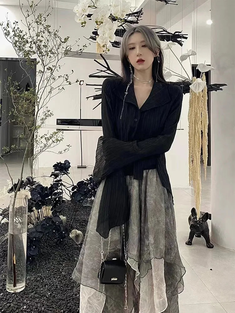 Karrram Gothic Schwarz Hemd Yamamoto Stil Dark Ästhetischen Bluse Frauen Unregelmäßigen Designer Kleidung Emo Alt Kleidung Grunge Tops Y2k So ist Leben