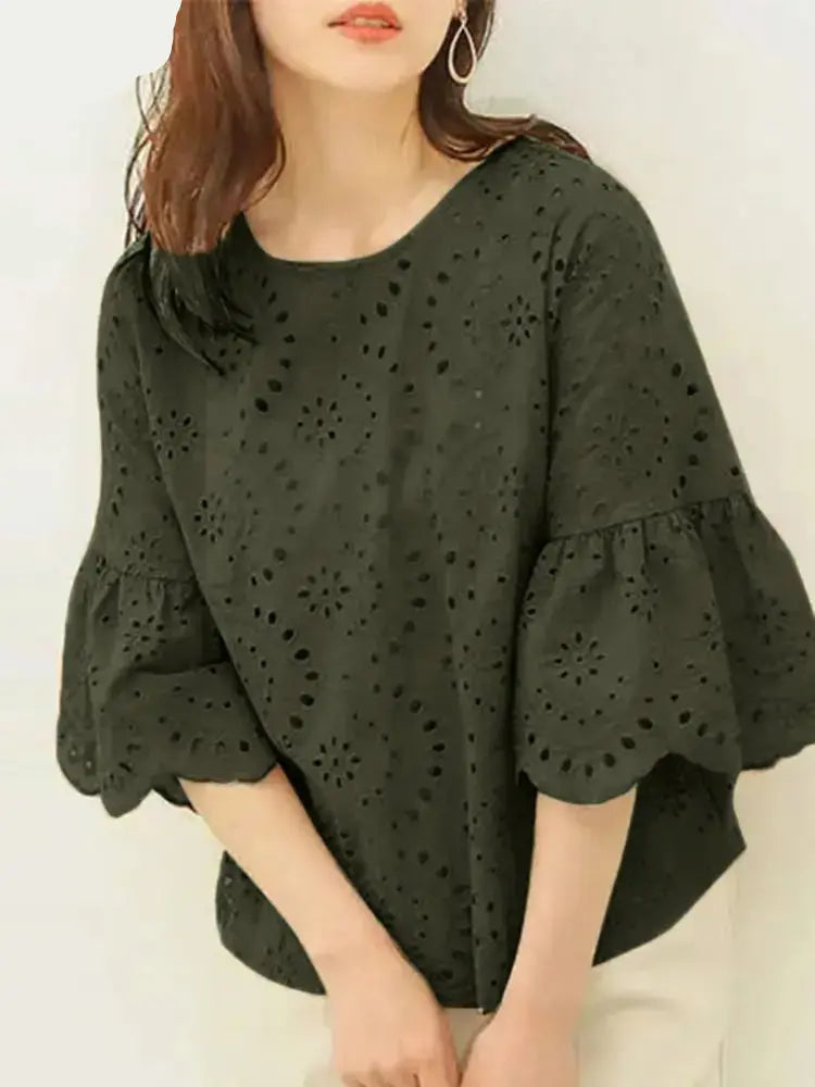 Stickerei Lässig Elegantes Hemd Mode Ärmel Tops - So ist Leben