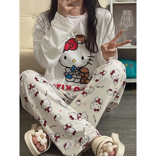 Hello‑Kitty Pyjama Set Damen im modernen Anime‑Loo
