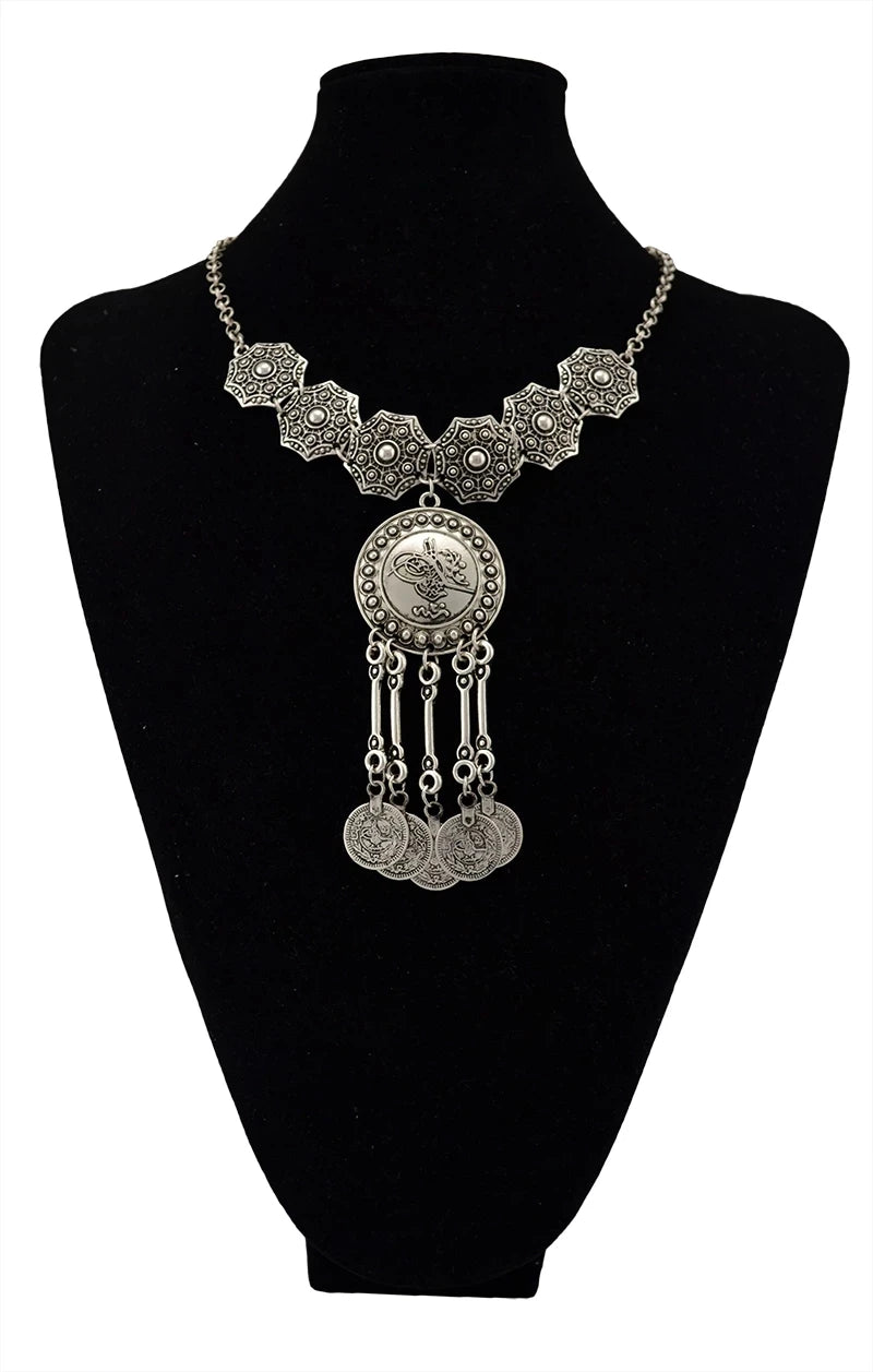 Türkei Bohemian Schwarz Blau Stein Ethnische Münze Quaste Halskette Türkische Gypsy Boho Strand Halsband Lätzchen Indien Halskette für Frauen Party So ist Leben
