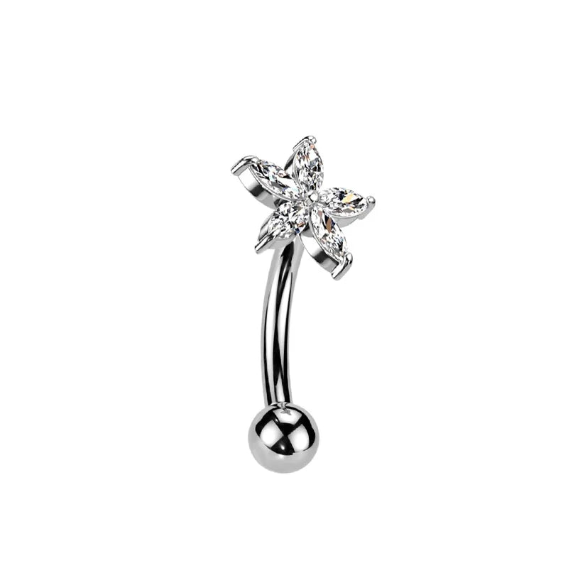 Großhandel ASTM F136 Titan Blumen Rook Piercing Sterne Augenbraue Intarsien CZ 16G Innengewinde Banane Gebogene Lippe Nabel Piercing So ist Leben