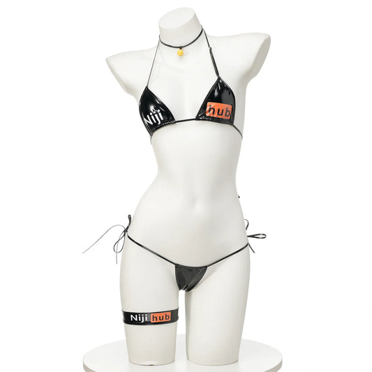 Anime Niji Bikini Badeanzug Cosplay Frauen Cyber Punk Lack leder Unterwäsche Höschen Set Bade bekleidung Kostüm So ist Leben