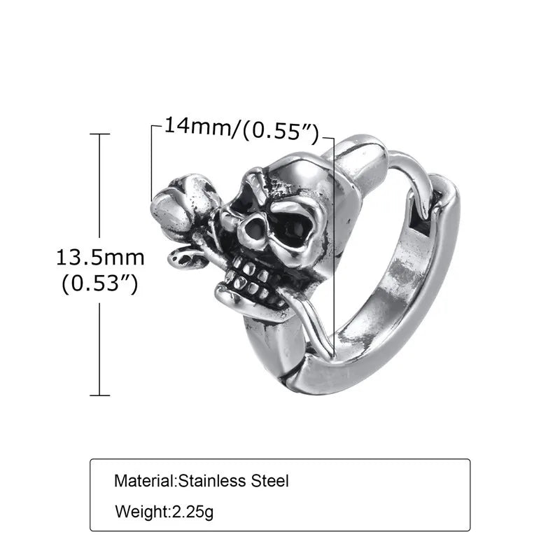 Gothic Schädel Skeleton Huggie Hoop Ohrringe für Männer Punk Rock Silber Farbe Edelstahl Cocktail Party Halloween Schmuck Geschenke So ist Leben
