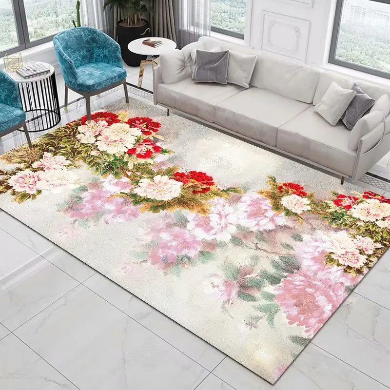 Blumen-Rose-Pfingstrose-Pastoral-3D-gedruckter Teppich-Wohnzimmerteppich - So ist Leben