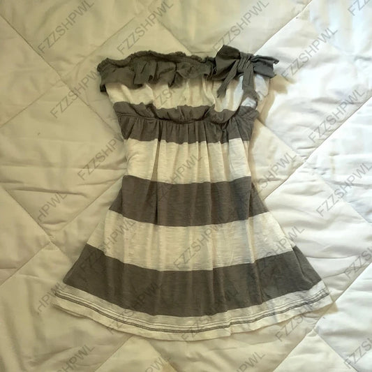 Y2K Tanktop mit Streifendruck & Schleifendetail - So ist Leben