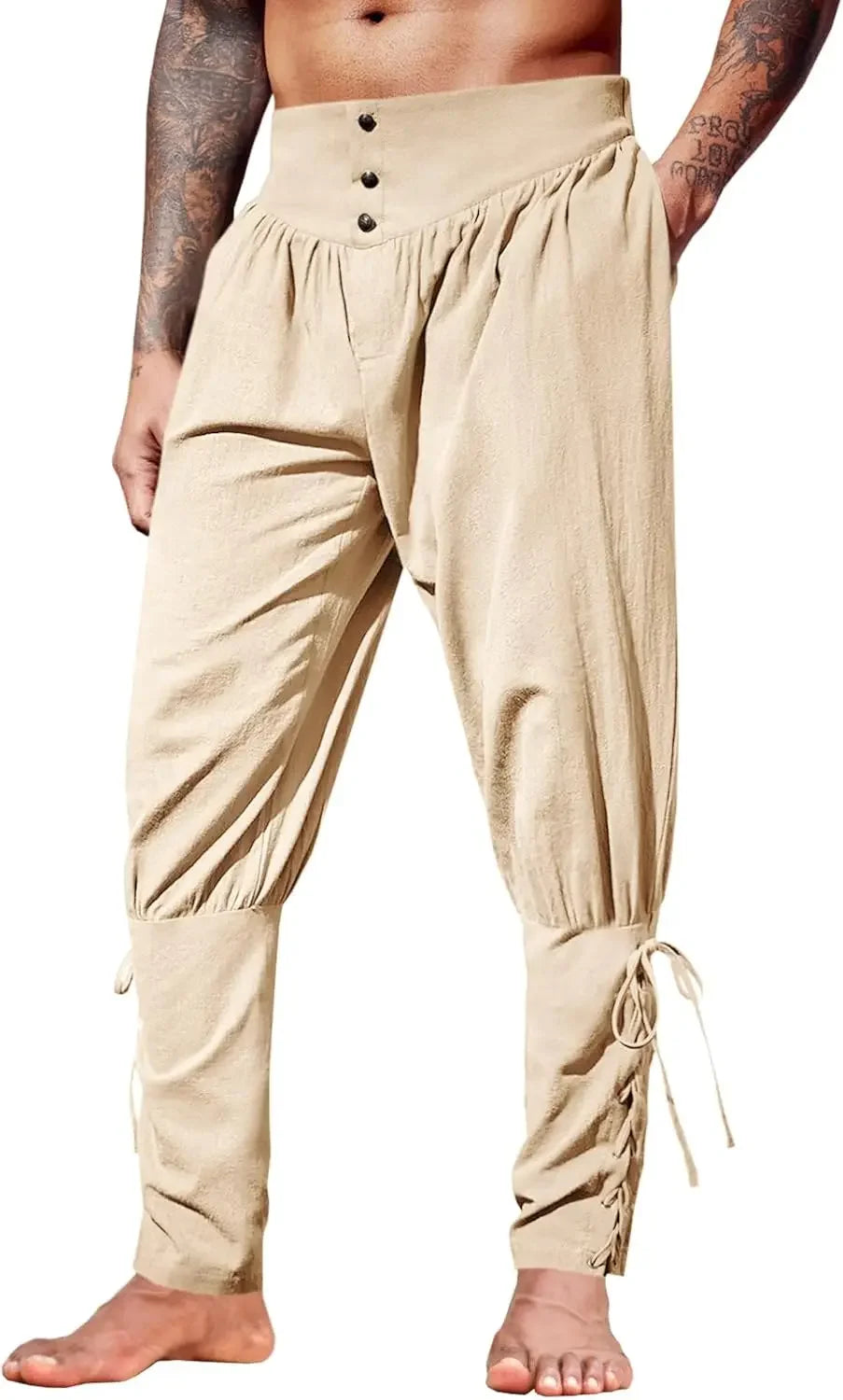 Mittelalterliche Herren-Knöchelhose, Renaissance, Wikinger, Pirat, Schnürung, schmal zulaufende Halloween-Leinen-Kostümhose, Cargohose So ist Leben