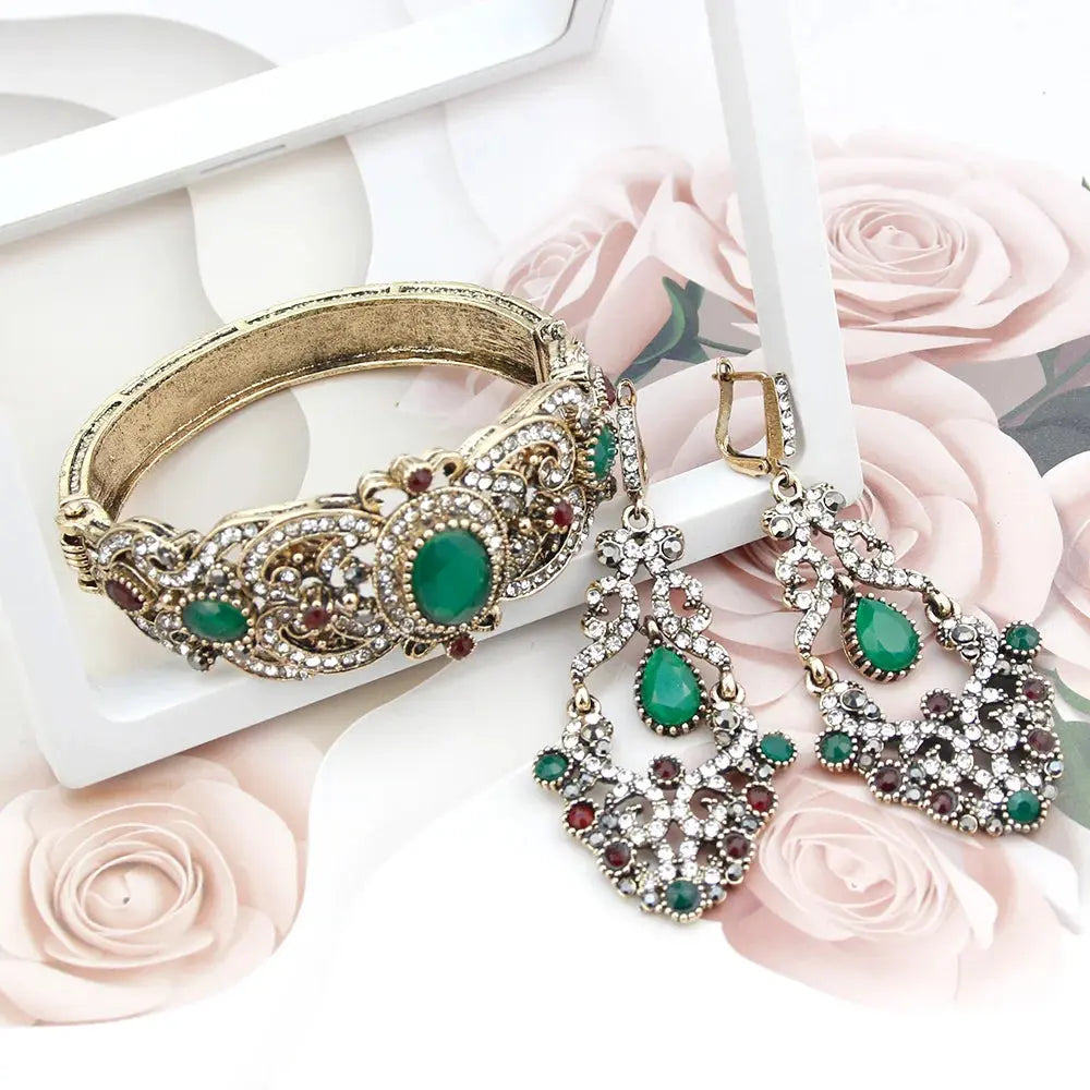 Sunspicems Indische Frauen Blume Schmuck Sets Harz Armreif Armband Ohrring Sets Türkische Haken Baumeln Ohrringe Braut Armband Geschenk - So ist Leben