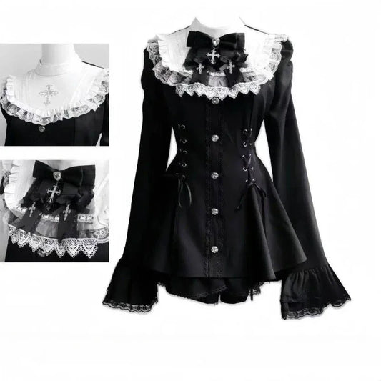 Gothic Lolita Zweiteiler Damen – Modernes A‑Linien Set - So ist Leben