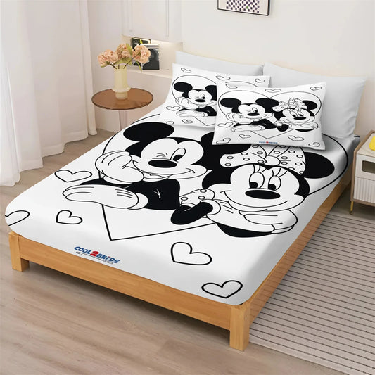 Mickey und Minnie Mouse bedrucktes Spannbetttuch, bequeme Bettdecke, komplettes Set, 3D-Kinderbettwäsche, Anime-Raumdekoration, Zuhause So ist Leben