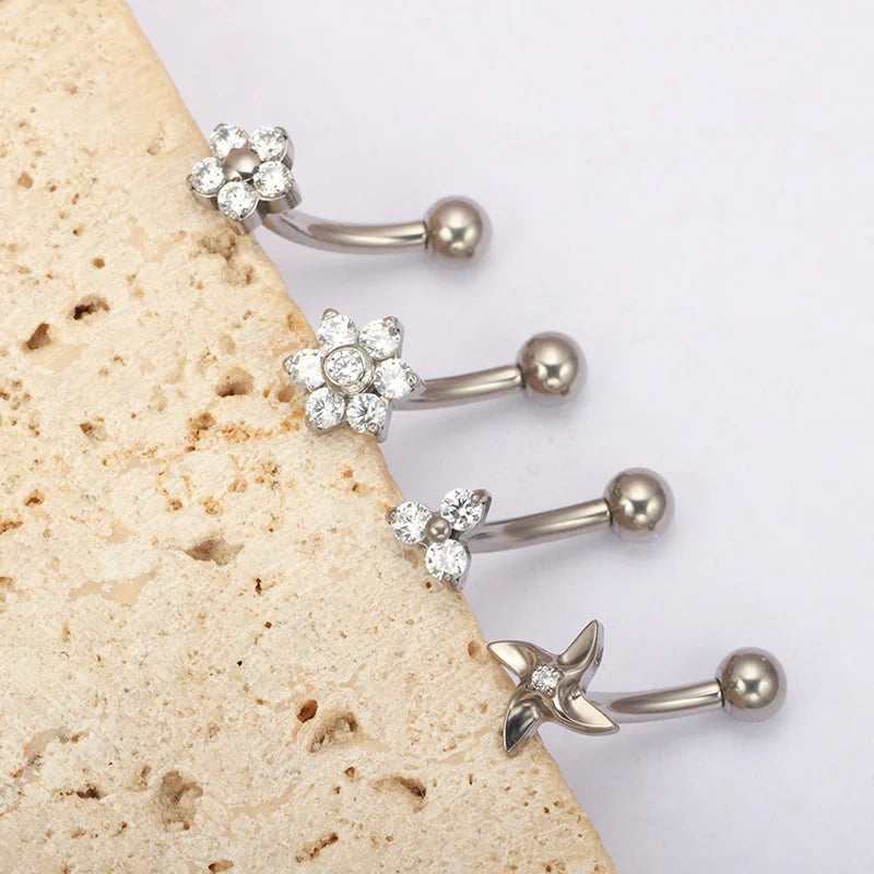 Großhandel ASTM F136 Titan Blumen Rook Piercing Sterne Augenbraue Intarsien CZ 16G Innengewinde Banane Gebogene Lippe Nabel Piercing So ist Leben
