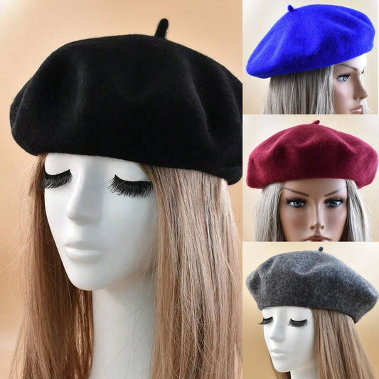 Neue Frauen schwarz rosa Berets Hut Mode Einfarbig Wolle Gestrickte Mit Damen Beanie Baskenmütze Hut Warme Herbst und winter Kappe So ist Leben