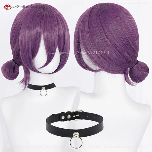Anime Reze Cosplay Perücke 45 cm Lila Perücke Mit Halsband Anime Cosplay Kostüm Frauen Reze Perücken Hitzebeständige Synthetische Haar So ist Leben