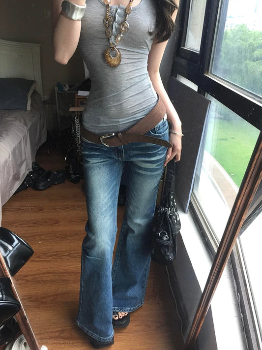 Genayooa American Retro Tank Tops Damen Button Slim Ärmellose T-Shirts Streetwear Japanische 2000er Grunge Tops E-Girls Tanks T-Shirt So ist Leben