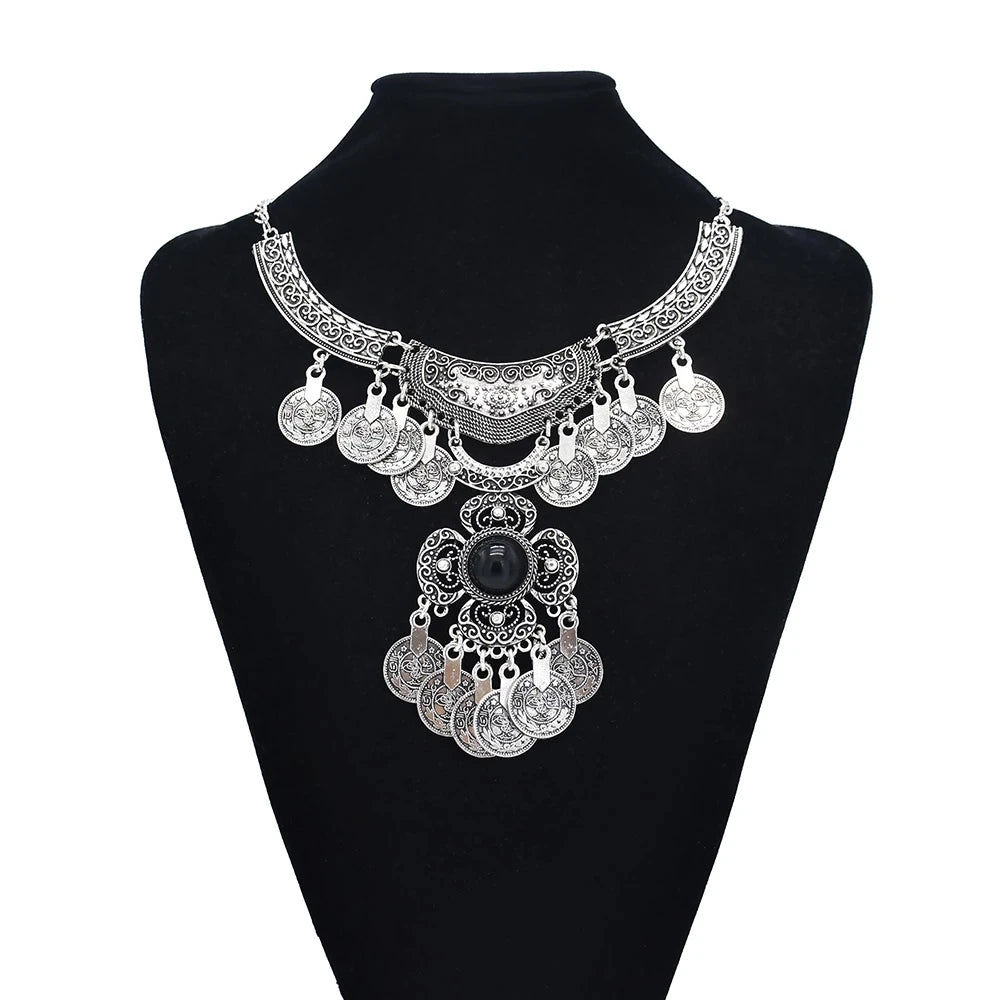 Türkei Bohemian Schwarz Blau Stein Ethnische Münze Quaste Halskette Türkische Gypsy Boho Strand Halsband Lätzchen Indien Halskette für Frauen Party So ist Leben