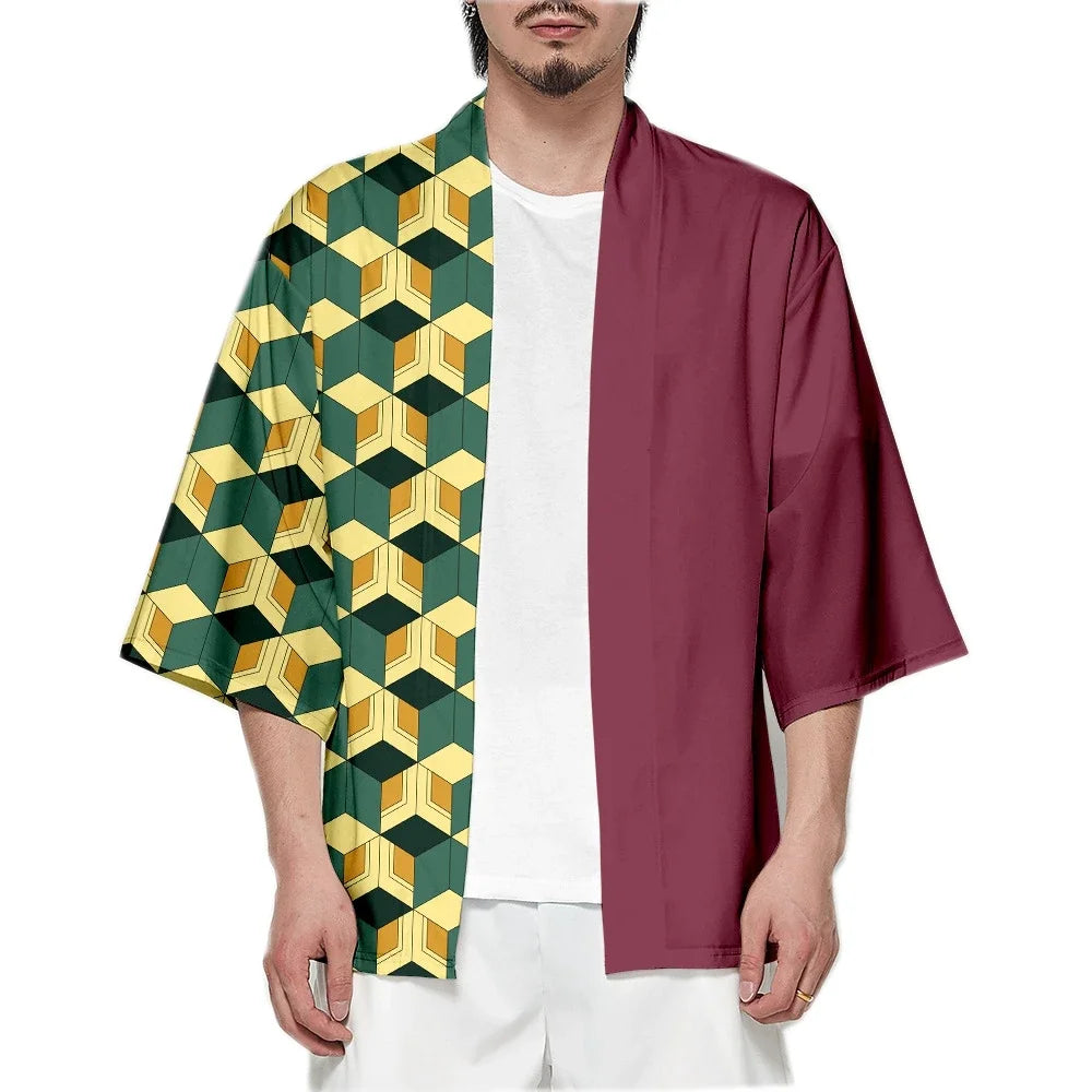Männer Japa Nese Anime Samurai Tanjiro Kamado Grün Zurück Karo CT Kimono Haori Cardigan Zenitsu Azuma Yellow Kospy Kos Tsume So ist Leben