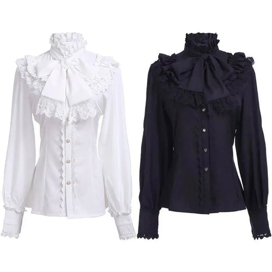 Japanische viktorianische Vintage Lolita Shirts Frauen Vintage süße Flare lange Ärmel schlanke Tops weibliche Gothic Y2k schwarz weiße Blusen - So ist Leben