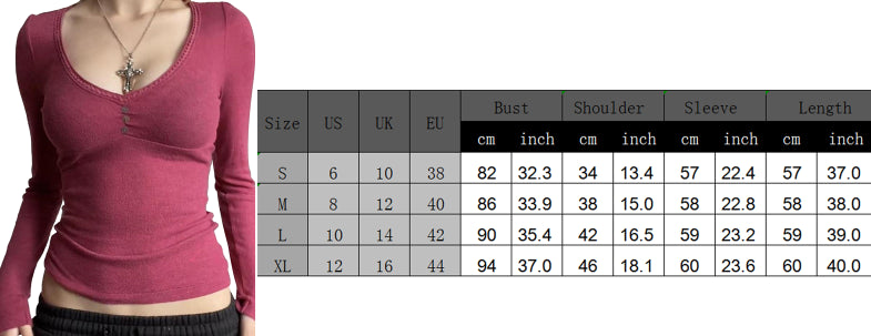 00er Jahre Retro Cottage Grunge T-Shirt Herbst gerippt gestrickt Langarm Slim Fit T-Shirts Y2K Fee 90er Jahre Vintage V-Ausschnitt Crop Tops Damen So ist Leben