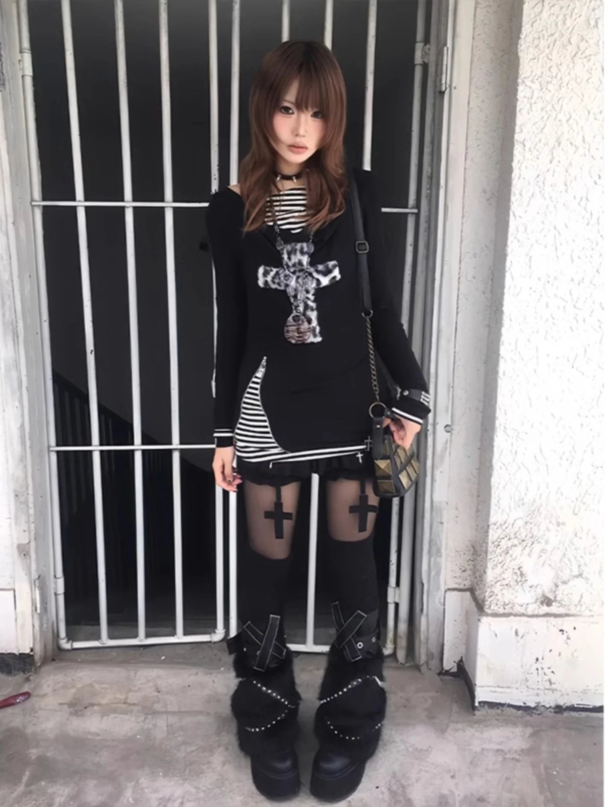 Geneyooa Gothic Vintage Damen T-Shirt Patchwork Fake Two Pieces Tops Streetwear Y2k Japanische T-Shirts 2000er Jahre Ästhetische T-Shirts So ist Leben