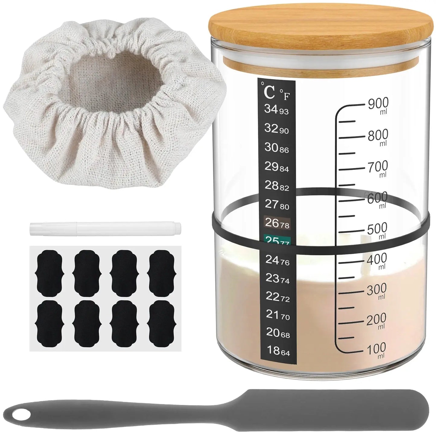 Sauerteig-Gärglas, 900 ml, Sauerteig-Starterbehälter, klares Glas, Sauerteig-Backzubehör, breite Öffnung mit Deckel - So ist Leben