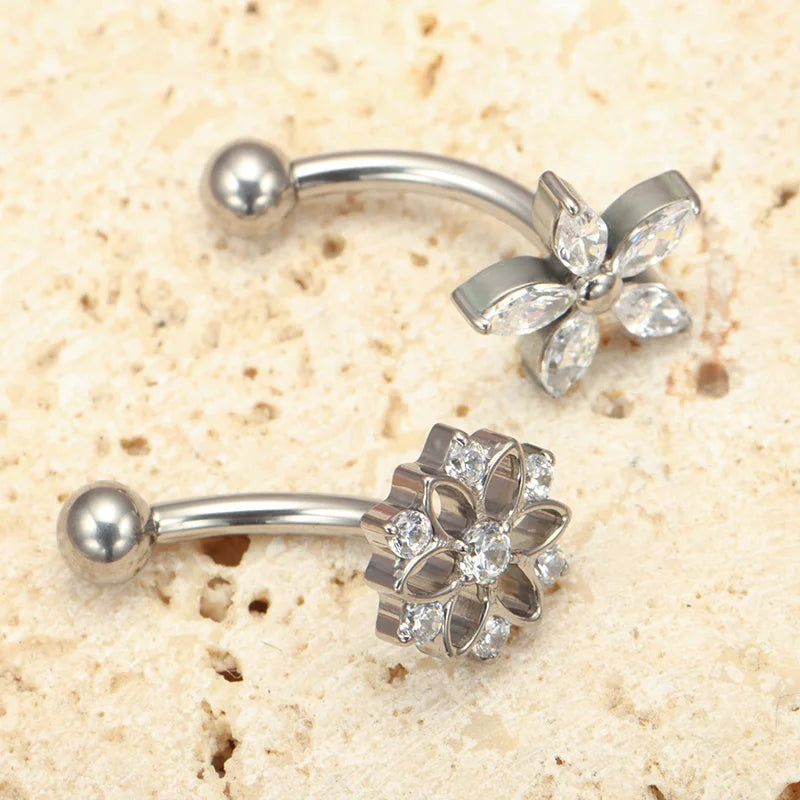 Großhandel ASTM F136 Titan Blumen Rook Piercing Sterne Augenbraue Intarsien CZ 16G Innengewinde Banane Gebogene Lippe Nabel Piercing So ist Leben