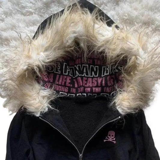 High Street Retro Damen mit Kapuze Winter neuer Artikel Harajuku multifunktionale langärmelige Wolle warmer Reißverschluss Gothic Y2K langärmelig So ist Leben