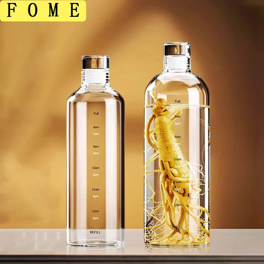 FOME Sport-Wasserflasche aus Glas mit Zeitskala, Weinaufbewahrungsflasche, Outdoor-Wasserflasche für Kaffee, Tee, Milch, Saft, 500/750/1000 ml So ist Leben