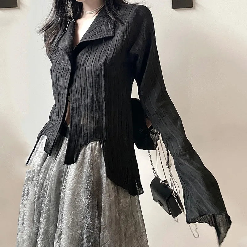 Karrram Gothic Schwarz Hemd Yamamoto Stil Dark Ästhetischen Bluse Frauen Unregelmäßigen Designer Kleidung Emo Alt Kleidung Grunge Tops Y2k So ist Leben