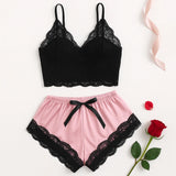 1Damen 2-teiliges sexy Spitzen-Pyjama-Set, durchsichtiges Bralette, Cami-Top und Shorts, atmungsaktive Nachtwäsche, Sommer-Dessous in Übergröße So ist Leben