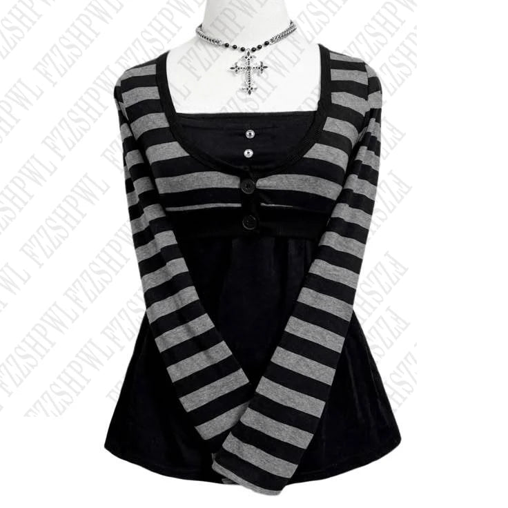 Y2K Damenbekleidung Goth American Style Cool Gir T-Shirt Retro Harajuku Mode Streifen Pullover Chic Rock Punk Streetwear Tops So ist Leben