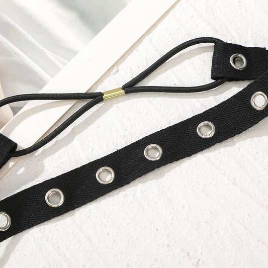 Punk Mädchen Stoff Hohl Elastisches Stirnband Metall Rock Personalisierte Hohl Ösen Haarband Casual Sport Stirnbänder Haar Zubehör So ist Leben