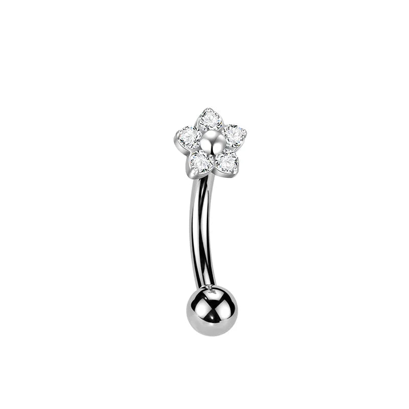 Großhandel ASTM F136 Titan Blumen Rook Piercing Sterne Augenbraue Intarsien CZ 16G Innengewinde Banane Gebogene Lippe Nabel Piercing So ist Leben