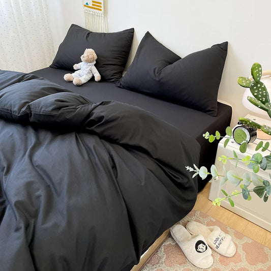 Schwarzes Bettwäsche set weiches Bettwäsche set gewaschener Baumwoll bett bezug Kissen bezug und Bettlaken постельное бельё набор Home Bettwäsche So ist Leben