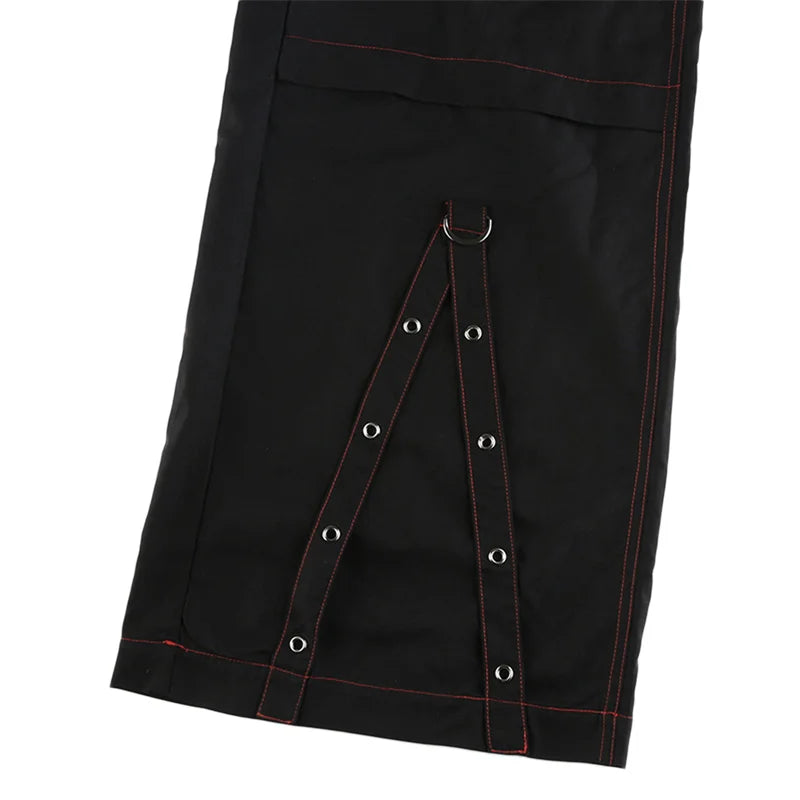 Gothic Frauen Punk Cargo Hosen Dark Academia Ästhetische Hohe Taille Baggy Hosen mit Taschen Grunge Streetwear Y2k So ist Leben
