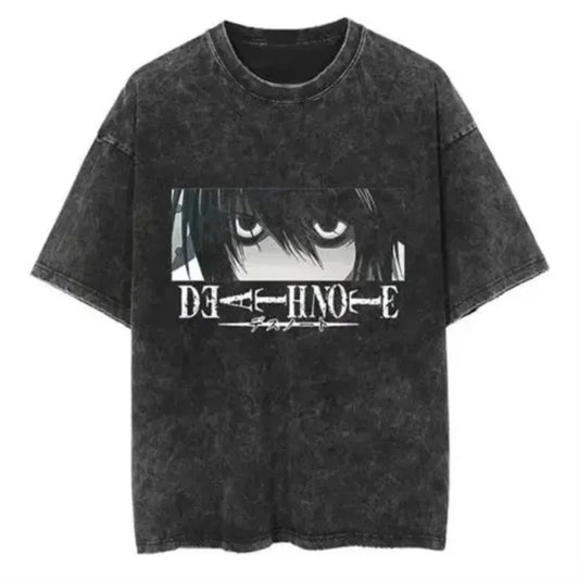 2025Harajuku Vintage Gewaschen Death Note T Hemd Männer Anime Grafik Druck T Shirt Baumwolle Mode Streetwear Unisex Top T So ist Leben