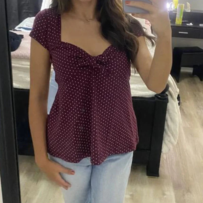 Damen Fairy Grunge Coquette T-Shirts Y2K Süße Kurzarm Babydoll Tops 90er Jahre Preppy Girls Vintage Ästhetische Blusen Crop Tops So ist Leben