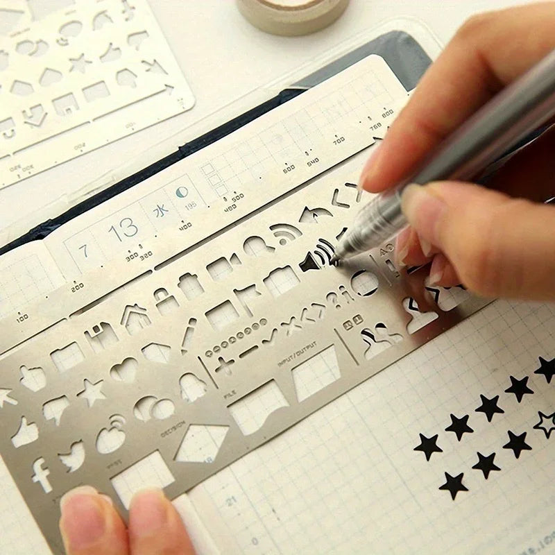 2 teile/satz Vintage Tragbare Edelstahl Schablonen Hohl Lineal Planer Reise Tagebuch Notebook DIY Werkzeug Vorlage Geschenk Schreibwaren So ist Leben