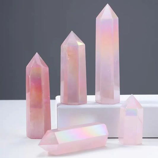 1PC Natürliche Aura Rosenquarz Kristall Punkt Zauberstab Heilstein Energie Quarz Hause Dekoration Reiki Poliert Stein Chakra Turm So ist Leben