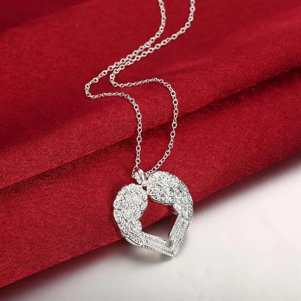 925 sterling Silber Engel flügel herz Anhänger Halskette Für Frauen luxus mode party hochzeit zubehör Schmuck Weihnachten geschenk So ist Leben