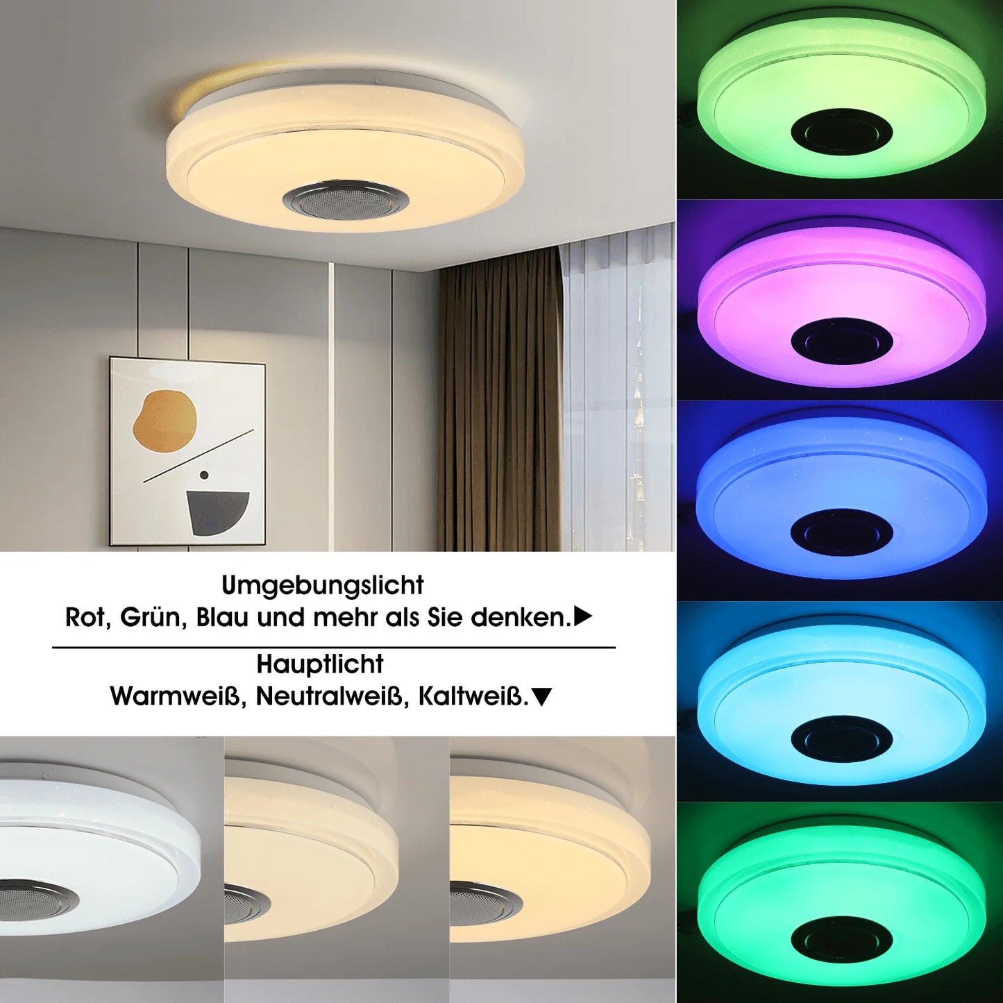 60W LED-Deckenleuchte mit Bluetooth-Lautsprecher, RGB-Farbwechsellampe 50cm, dimmbar, APP-Steuerung, für Schlafzimmer, Wohnzimmer, Bar So ist Leben