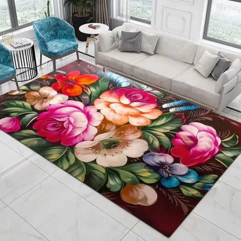 Blumen-Rose-Pfingstrose-Pastoral-3D-gedruckter Teppich-Wohnzimmerteppich - So ist Leben