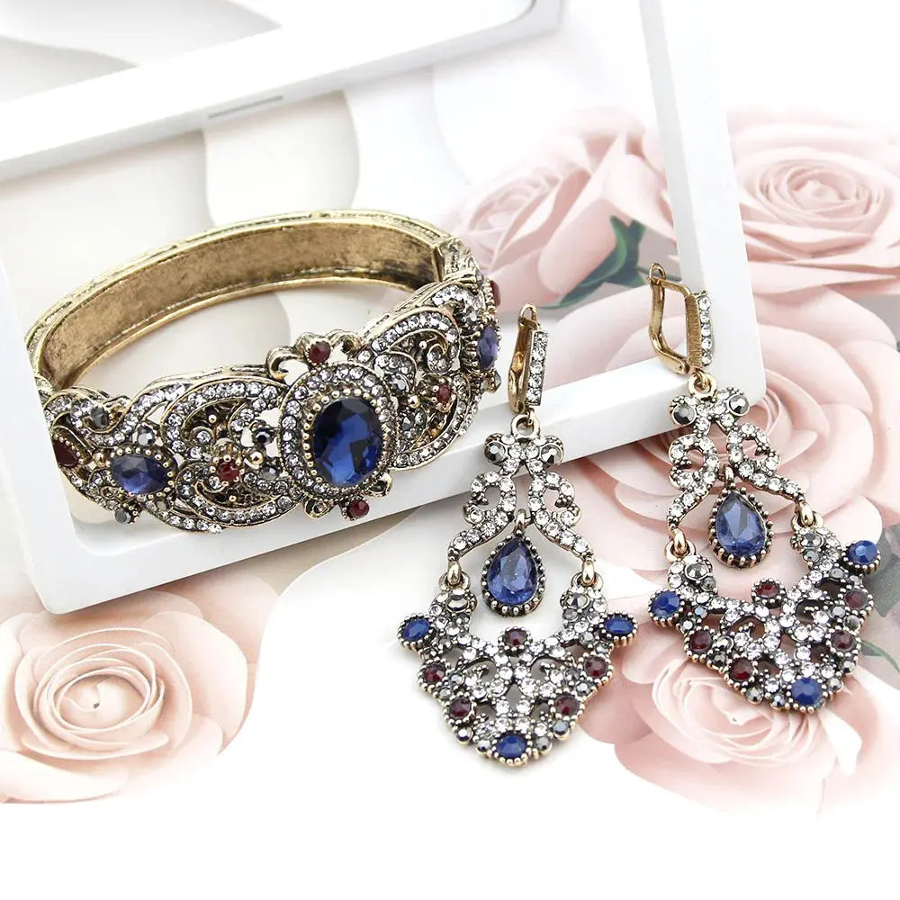 Sunspicems Indische Frauen Blume Schmuck Sets Harz Armreif Armband Ohrring Sets Türkische Haken Baumeln Ohrringe Braut Armband Geschenk - So ist Leben
