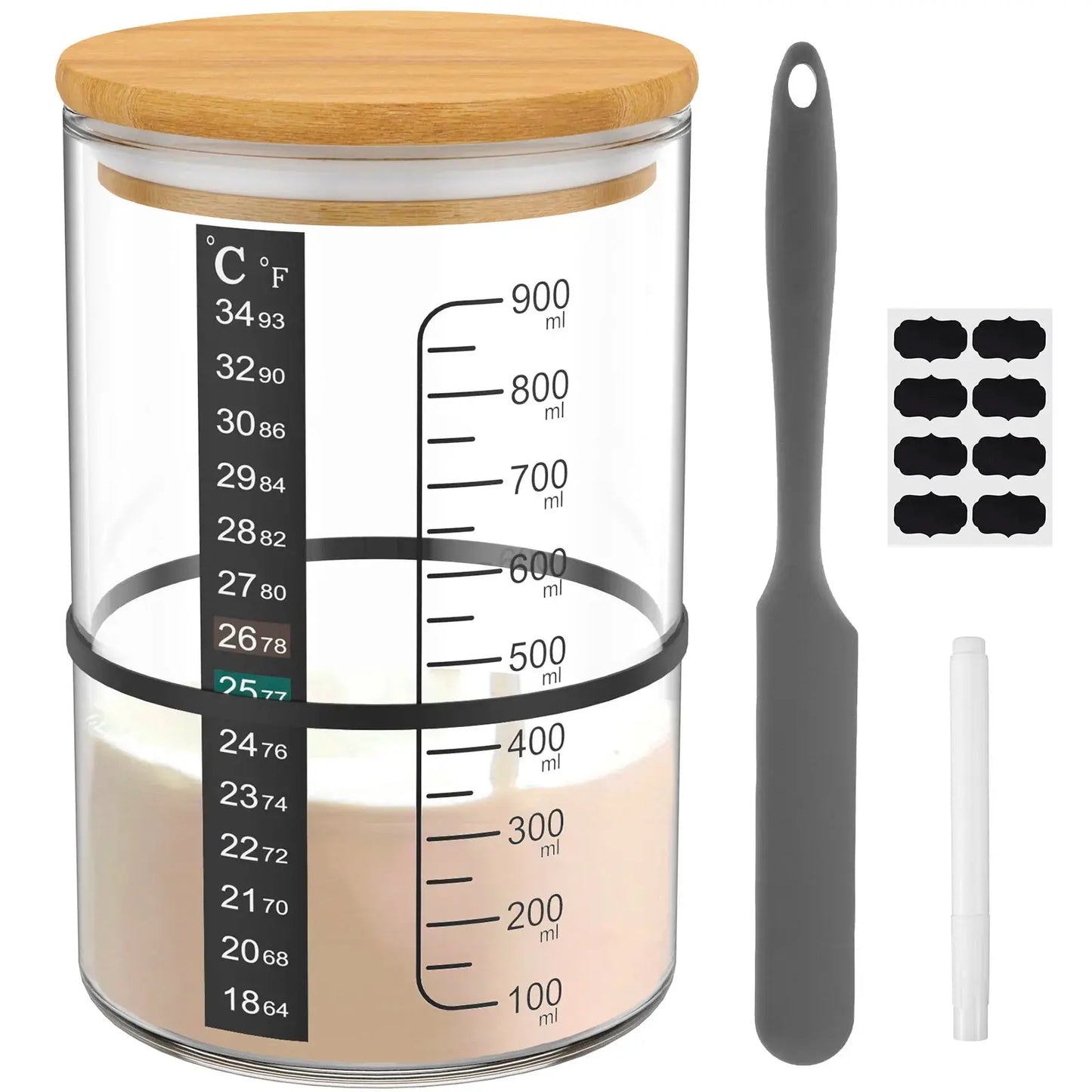 Sauerteig-Gärglas, 900 ml, Sauerteig-Starterbehälter, klares Glas, Sauerteig-Backzubehör, breite Öffnung mit Deckel - So ist Leben