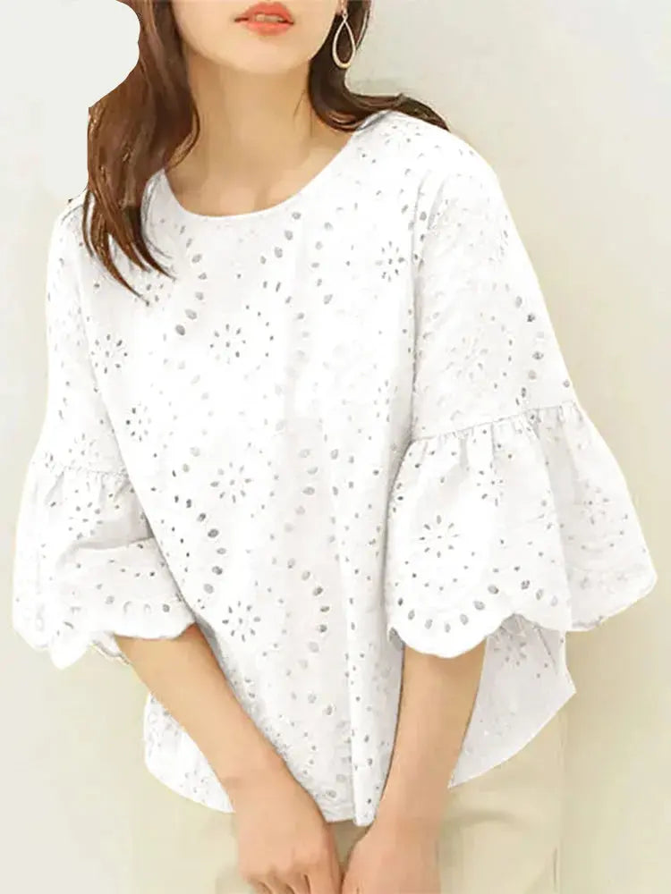 Stickerei Lässig Elegantes Hemd Mode Ärmel Tops - So ist Leben