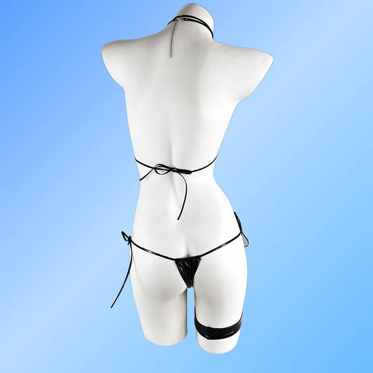 Anime Niji Bikini Badeanzug Cosplay Frauen Cyber Punk Lack leder Unterwäsche Höschen Set Bade bekleidung Kostüm So ist Leben